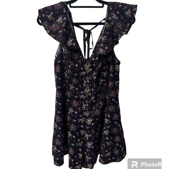 Free People Shorts Romper Womens M Violet Visions Corduroy Floral Ruffle New - Picture 2 of 12